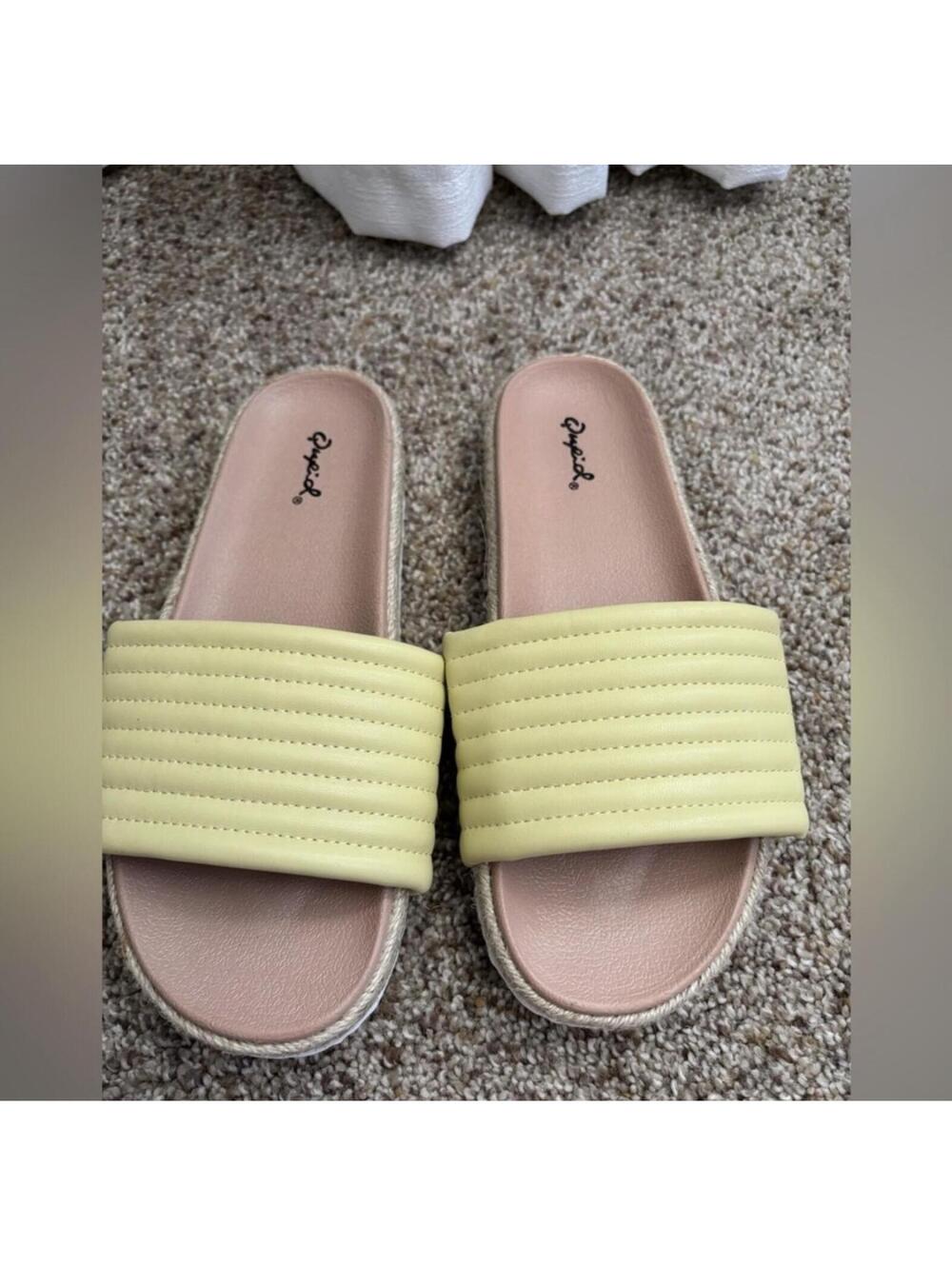 ( QUPID) Yellow Quilted Slide Sandals